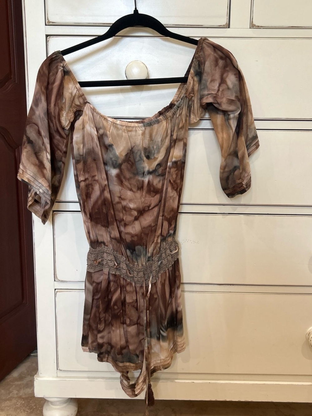 Khush Women's Brown Tie-Dye Off-Shoulder Romper